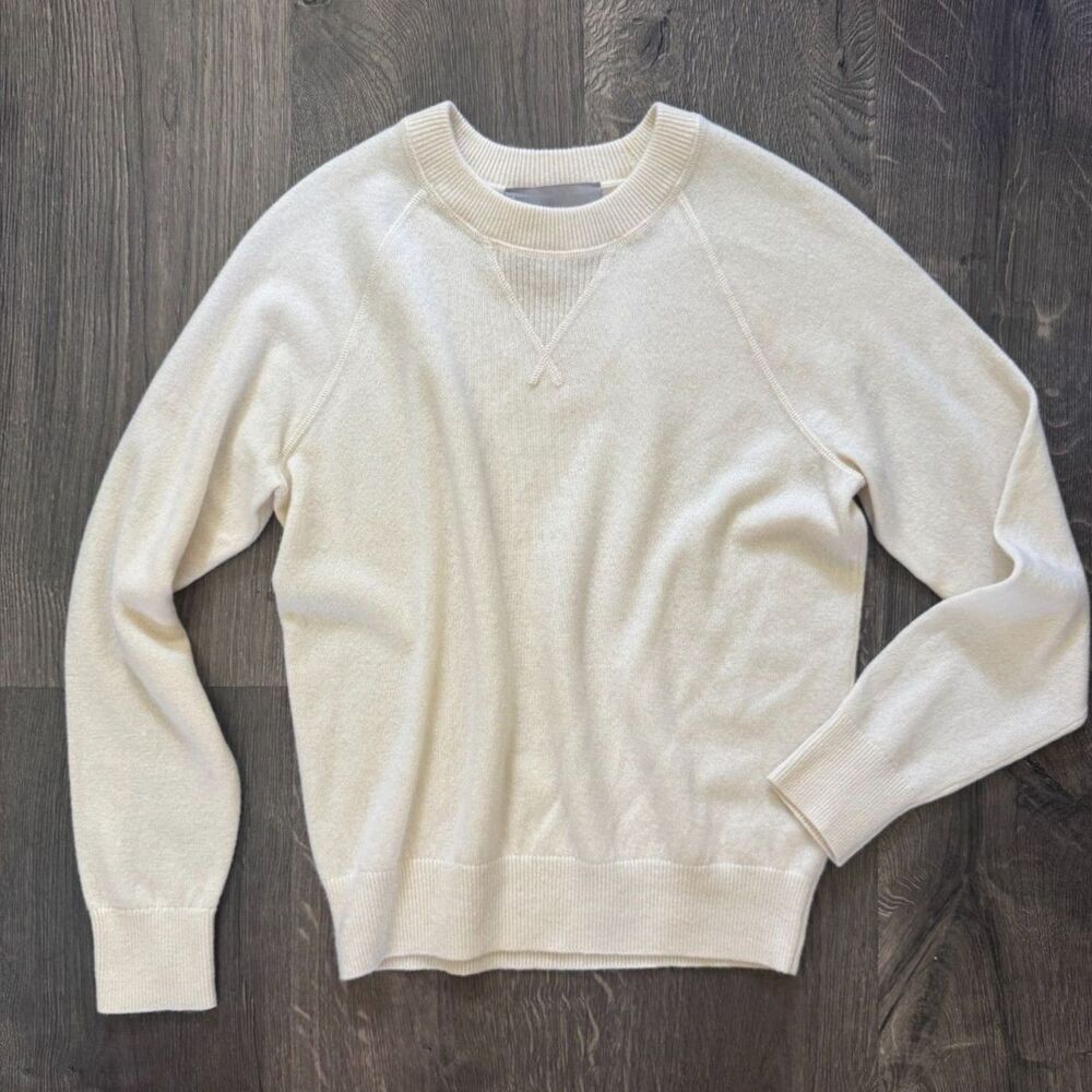 NEW Everlane 100% Cashmere Crew Sweatshirt Cropped Sweater Bone Ivory White XS